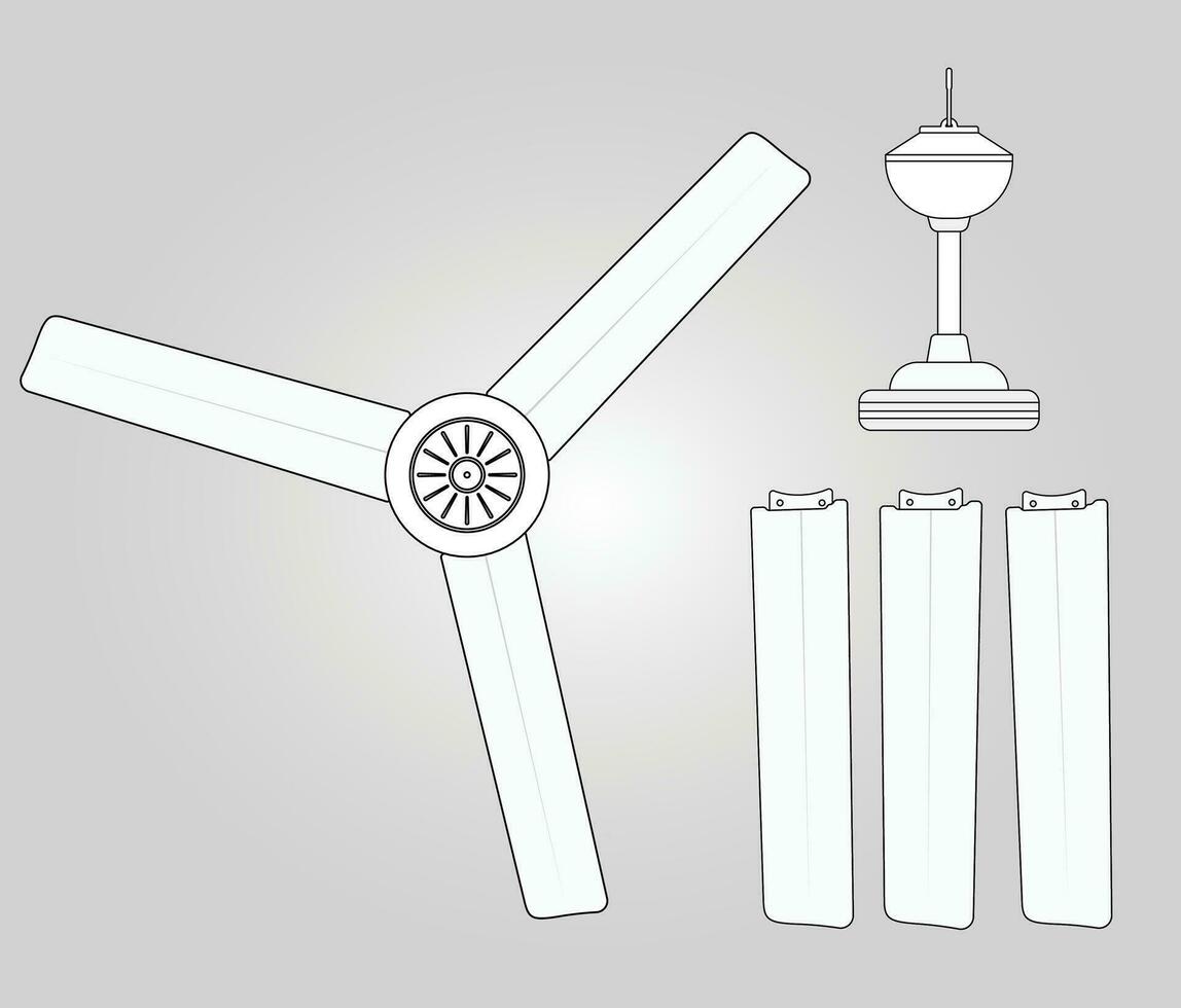 Ceiling fan and separated blades and motor illustration vector image