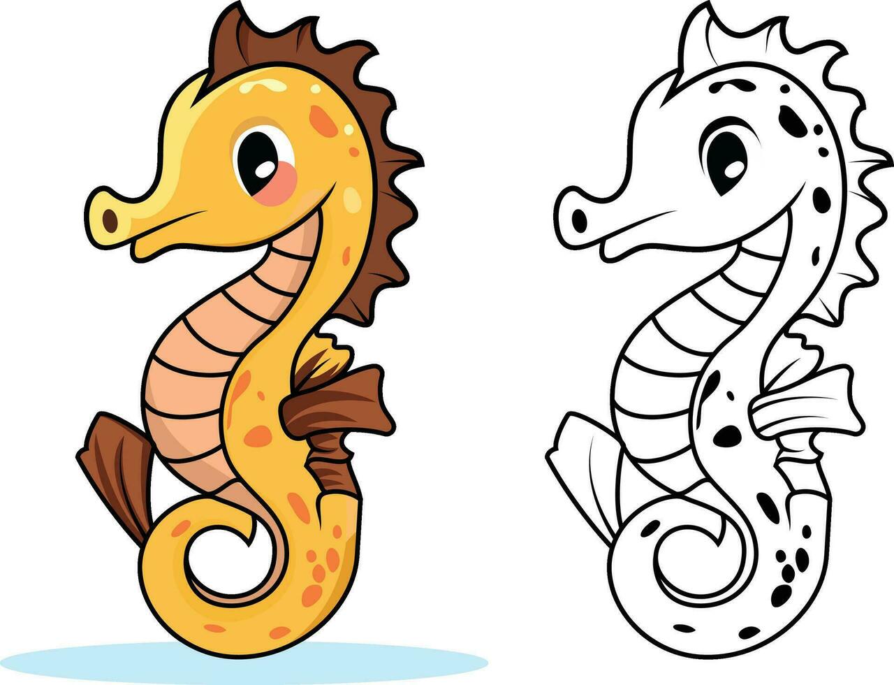 Cute seahorse vector graphiC sea horse mascot illustration colored and black and white vector image