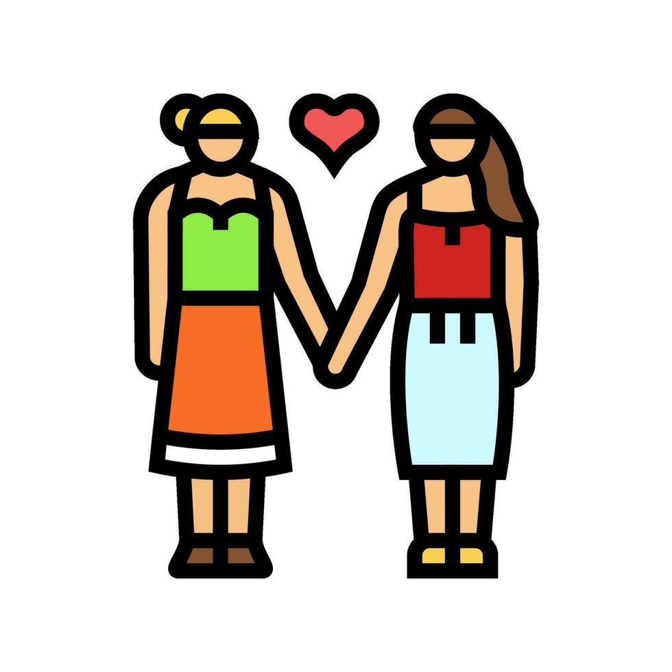 lesbian lgbt couple love color icon vector illustration
