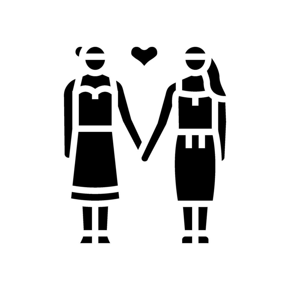 lesbiana lgbt Pareja amor glifo icono vector ilustración