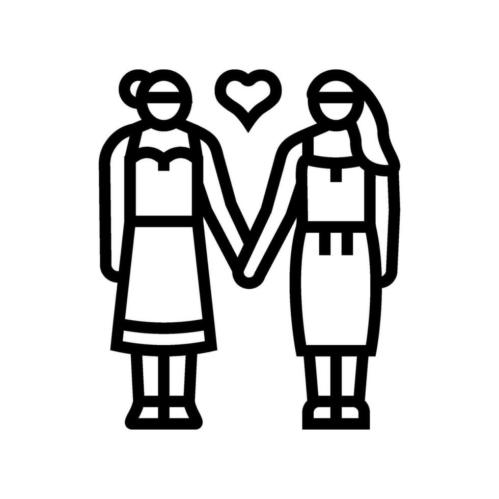 lesbian lgbt couple love line icon vector illustration