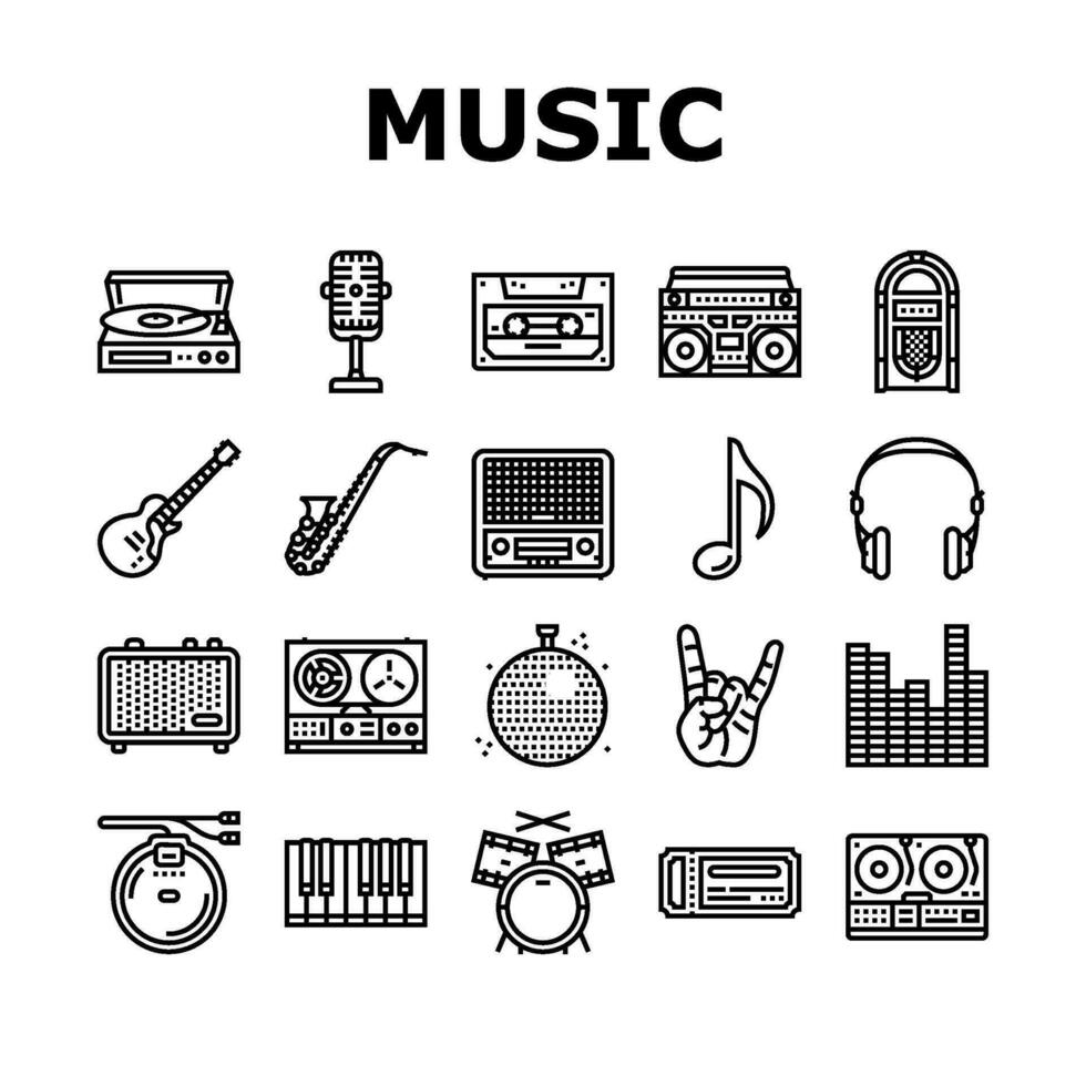 retro music vintage style icons set vector