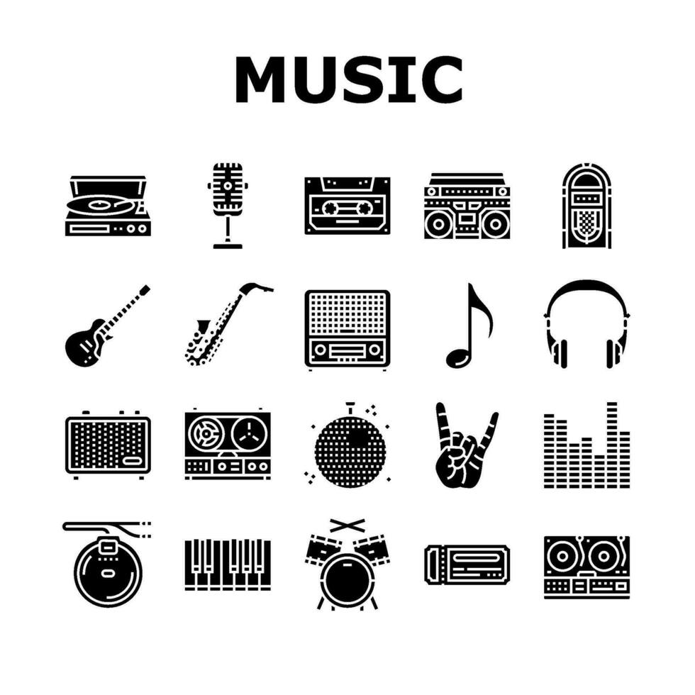 retro music vintage style icons set vector