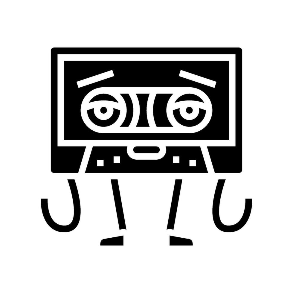 cassette tape retro music character glyph icon vector illustration