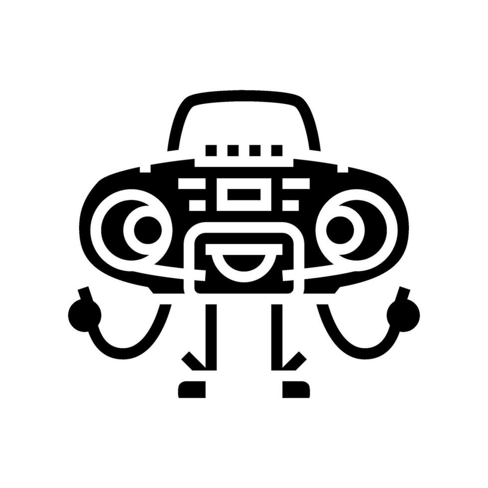 boombox personaje retro música glifo icono vector ilustración