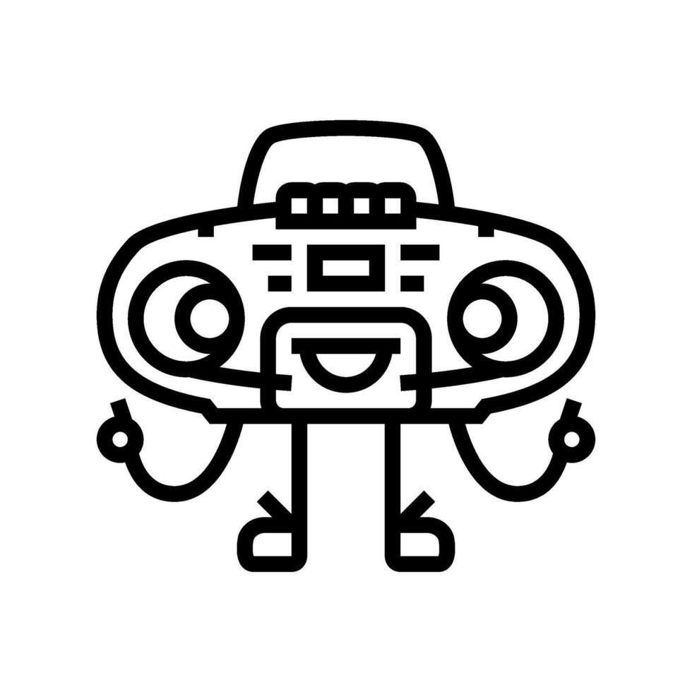 boombox personaje retro música línea icono vector ilustración