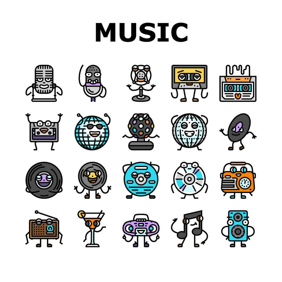 retro music character icons set vector