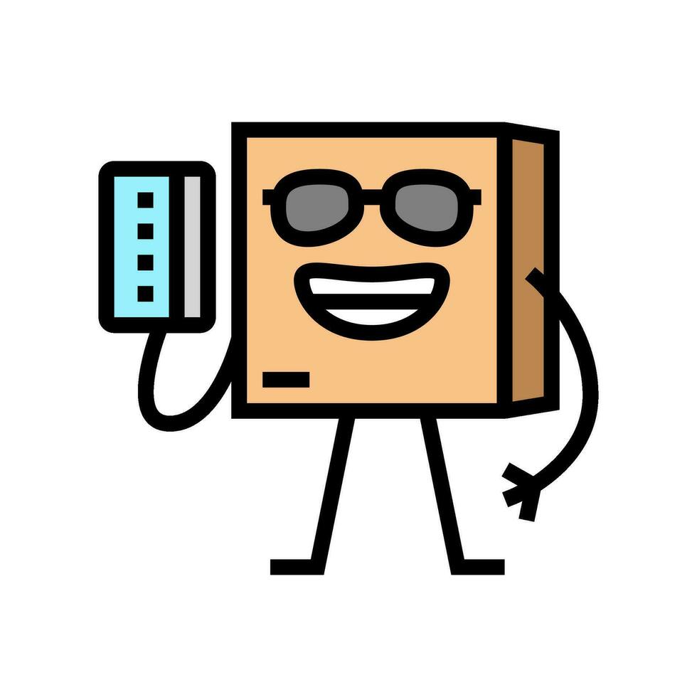 crédito tarjeta cartulina caja personaje color icono vector ilustración
