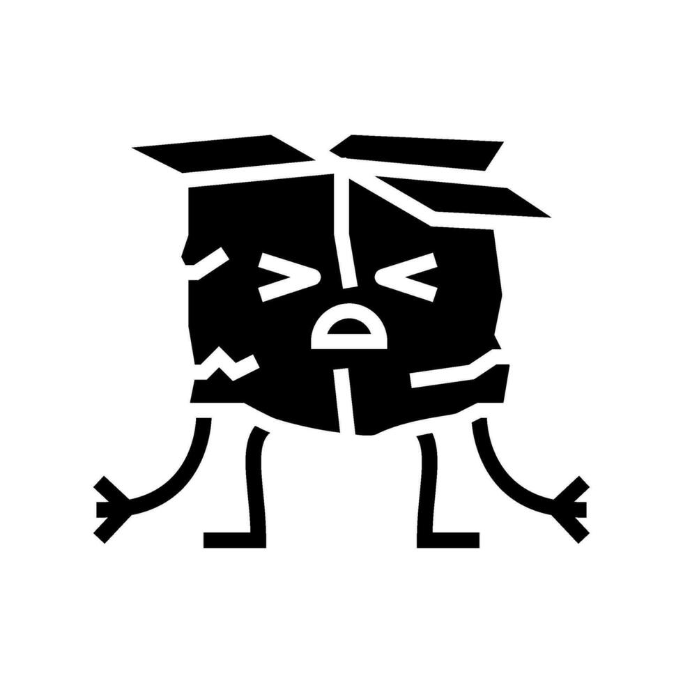 torn sad cardboard box character glyph icon vector illustration