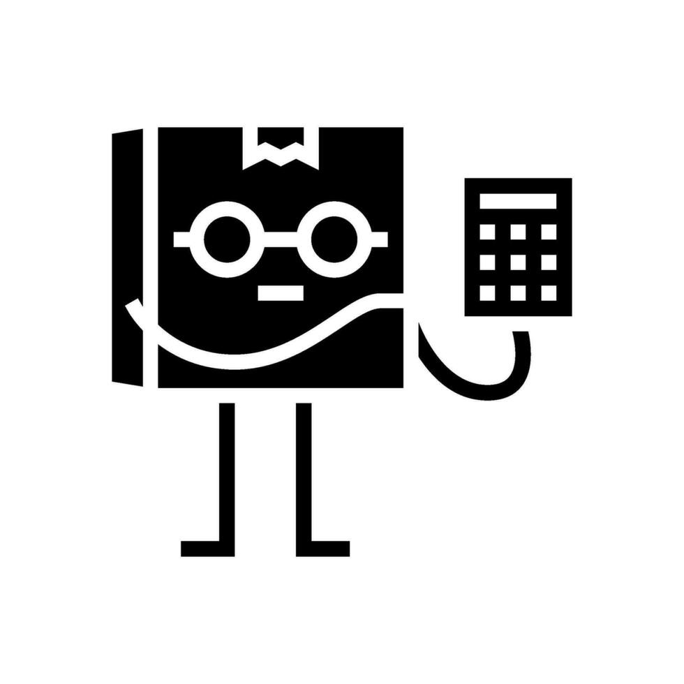 calculadora sostener cartulina caja personaje glifo icono vector ilustración