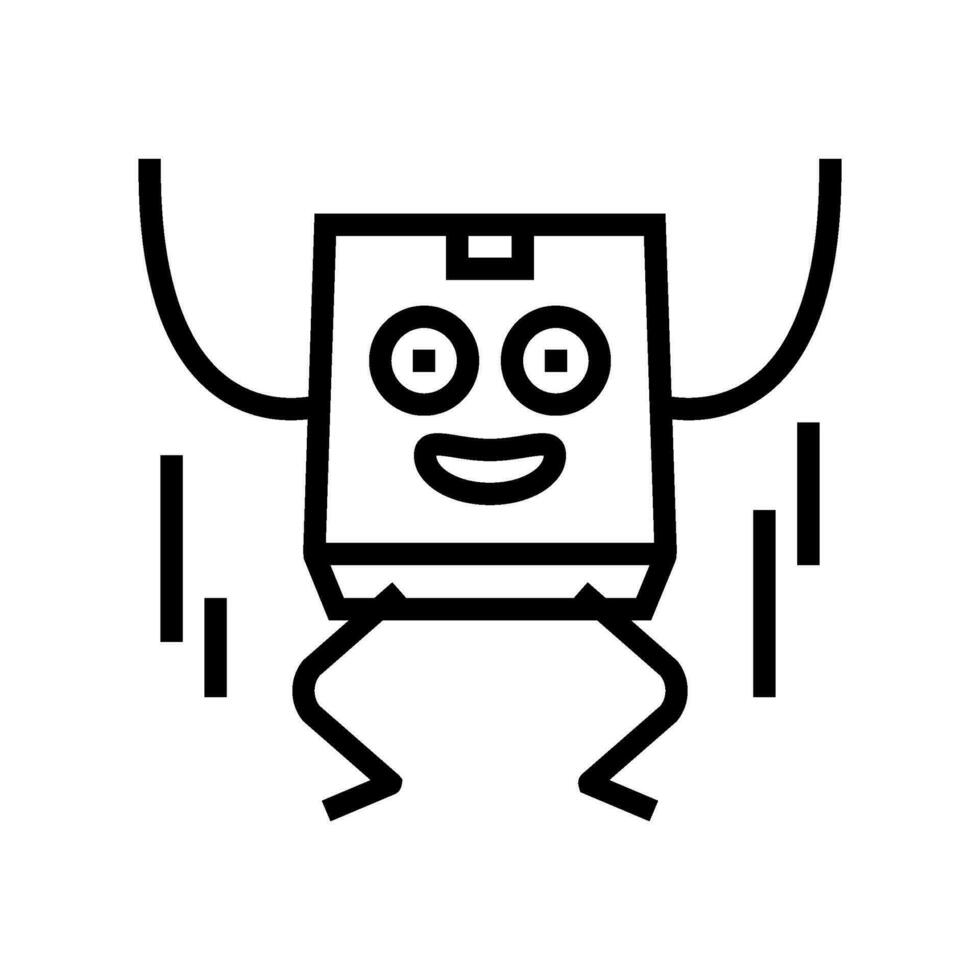 jump cardboard box character line icon vector illustration