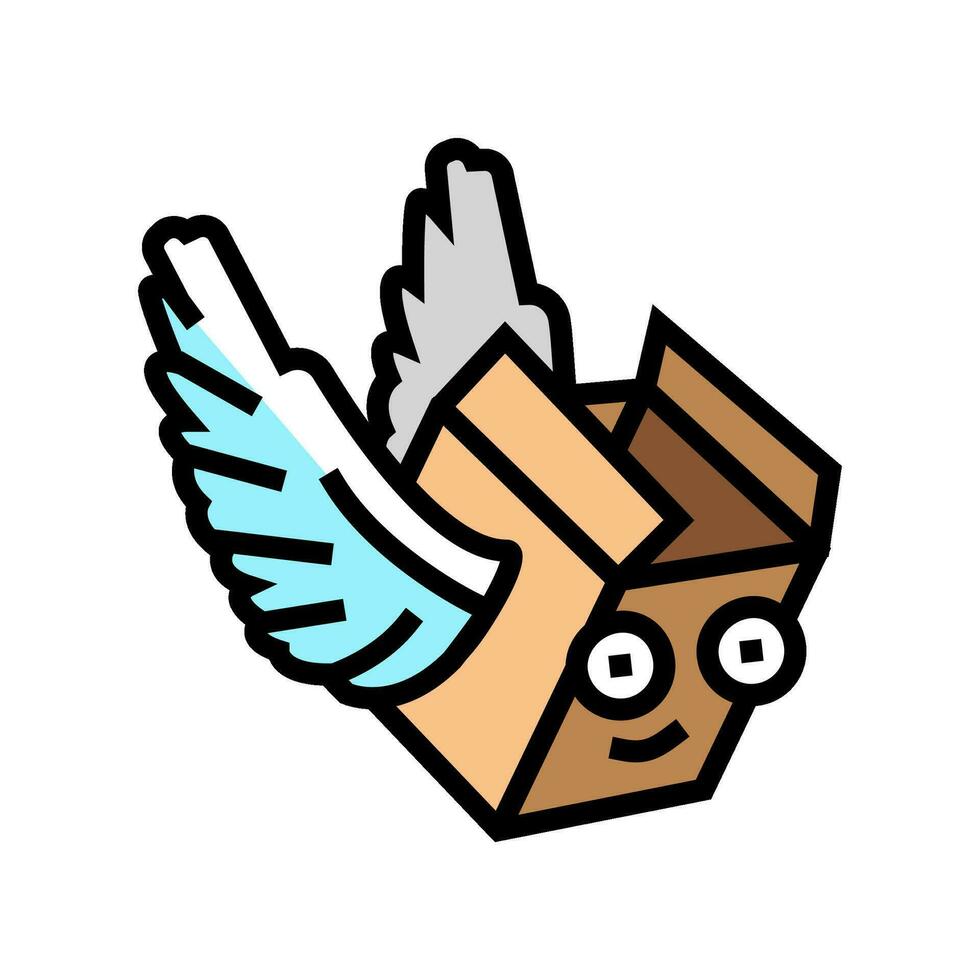 fly wings cardboard box character color icon vector illustration ...