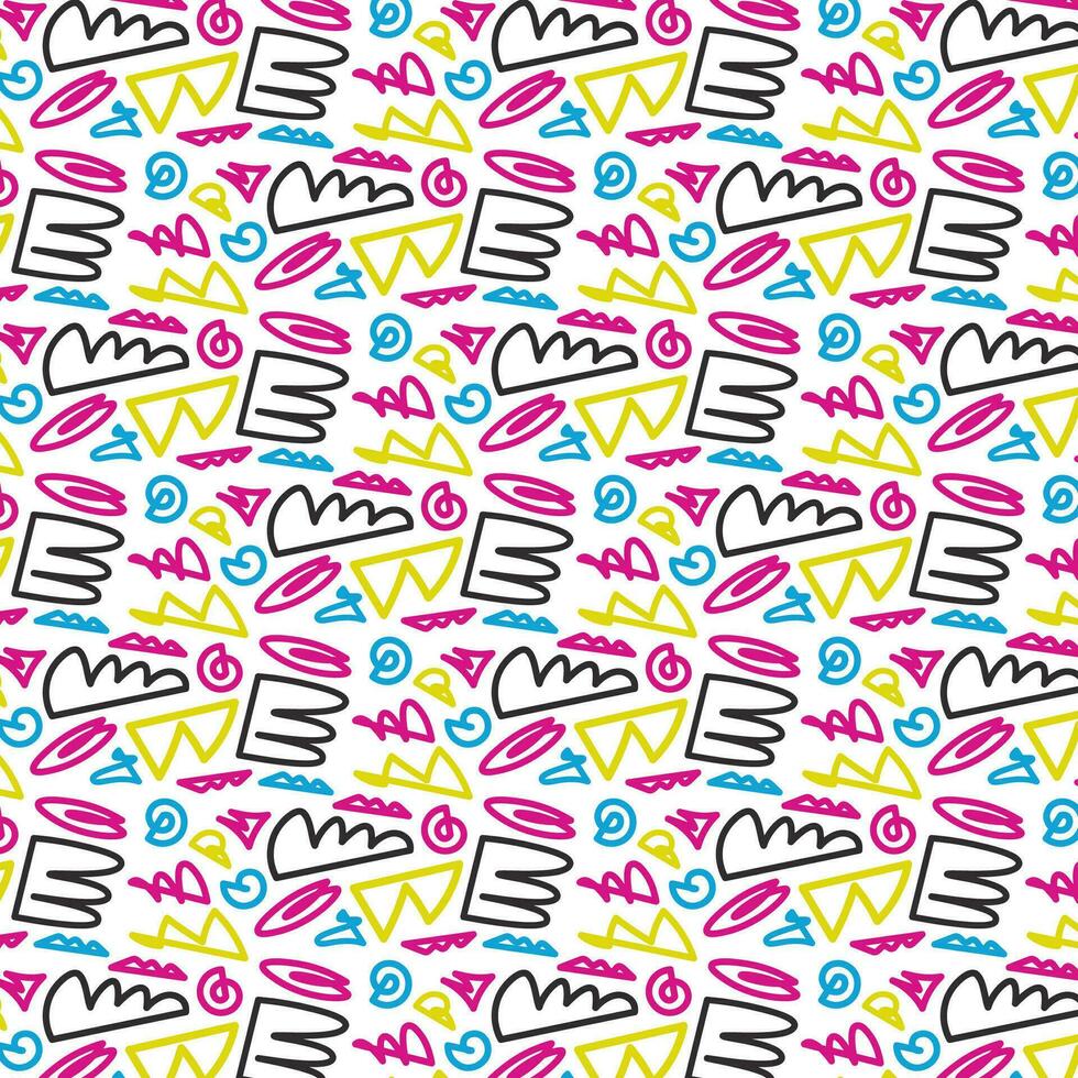 Trendy Motley Pattern With Colorful Squiggles. 90x style, graffiti style. Vector Illustration