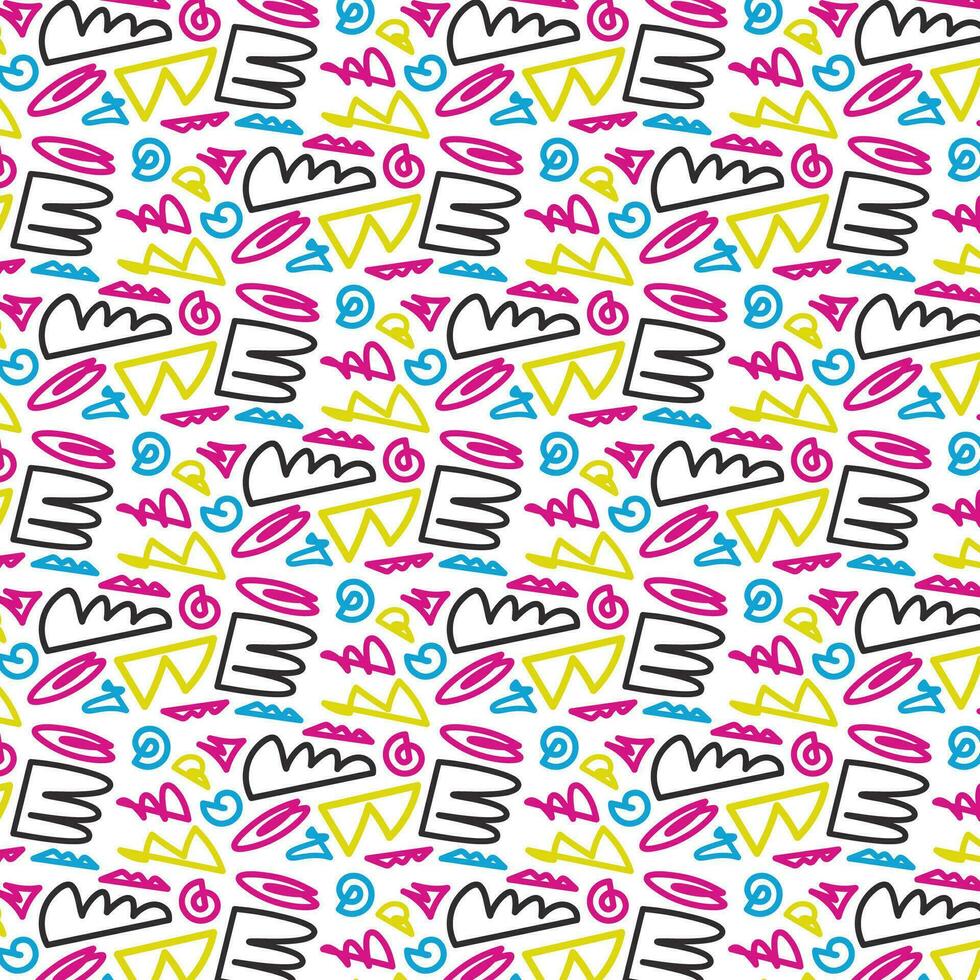 Trendy Motley Pattern With Colorful Squiggles. 90x style, graffiti style. Vector Illustration