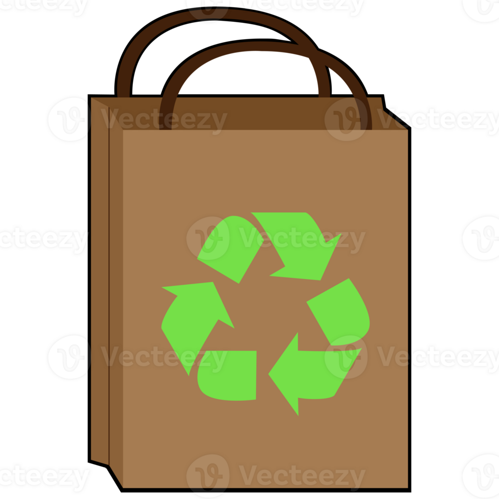 Recycle paper bag clipart flat design on transparent background, save world concept isolated clipping path element png