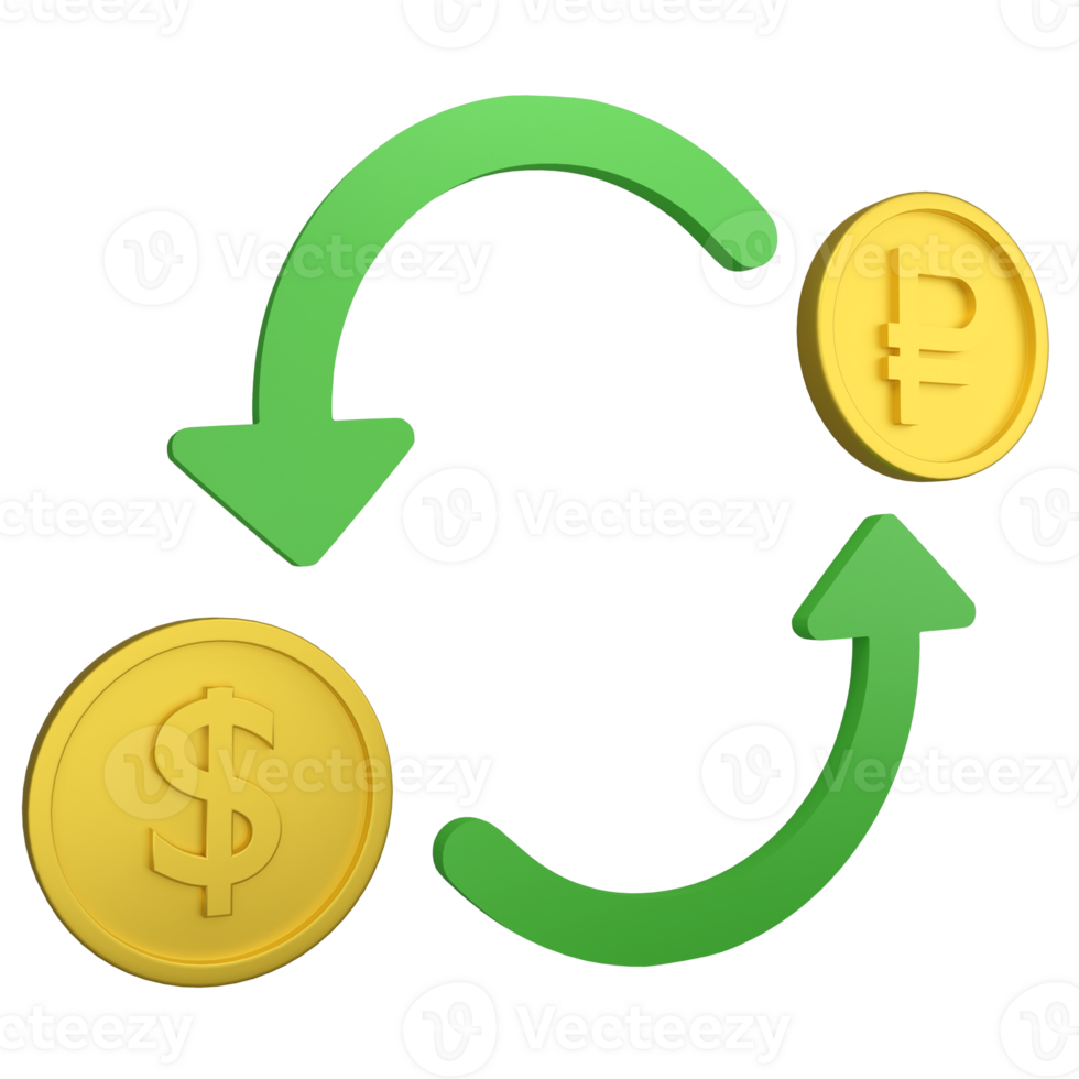 Trading between dollar and ruble clipart icon isolated on transparent background, 3D render forex finance trading concept png