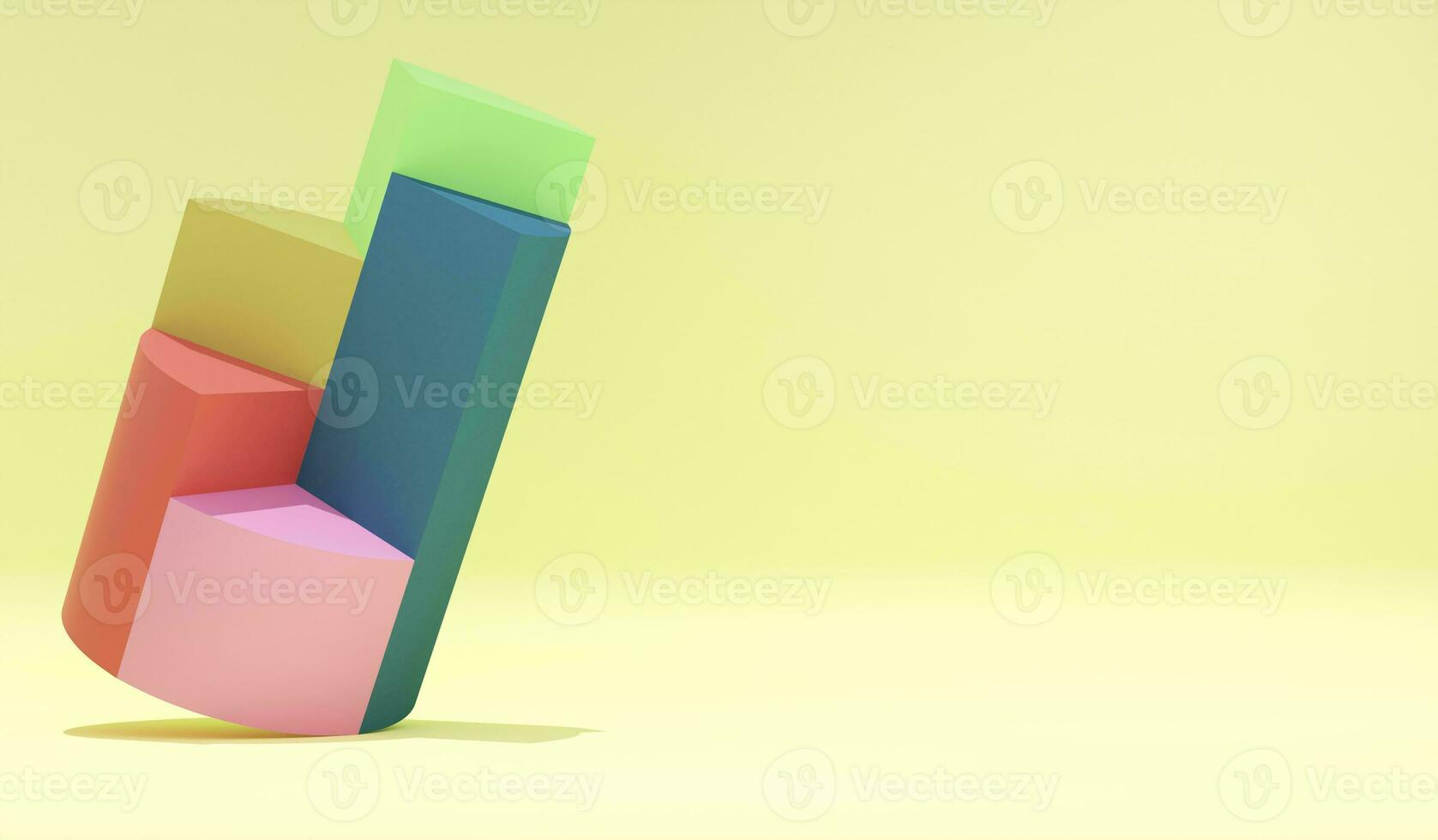 Pie chart 3D illustration on yellow background. 3D render business analysis concept photo