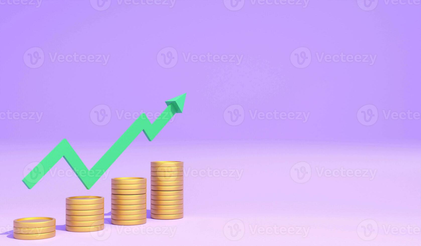 Growth money go to wealth 3D illustration on purple background. 3D render saving concept photo