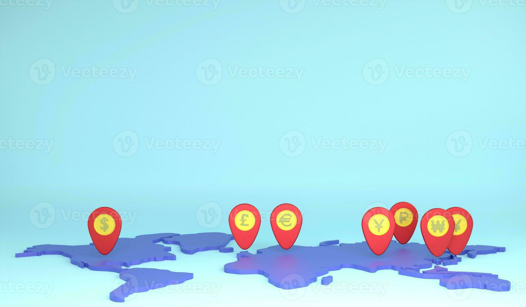 International currency exchange around the world and copy space on blue background , 3D rendering finance and investment concep photo