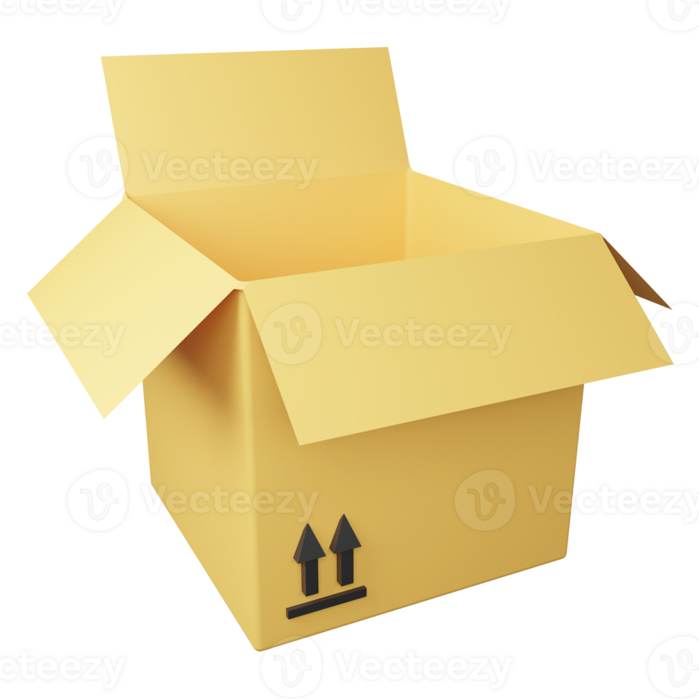 Parcel open box clipart flat design icon isolated on transparent background, 3D render logistic and delivery concept png