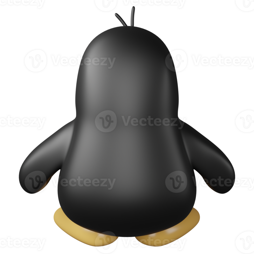 Penguin back view clipart flat design icon isolated on transparent background, 3D render animal clipping path png