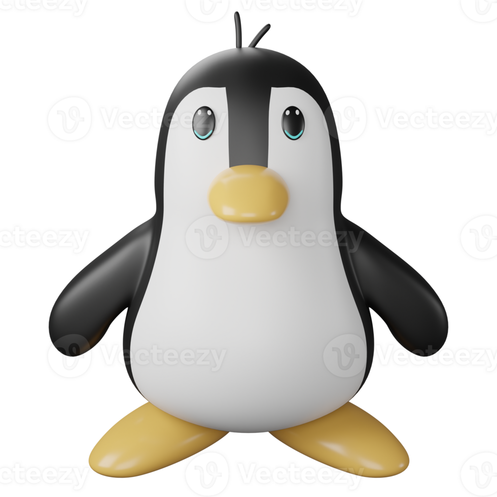Penguin front view clipart flat design icon isolated on transparent background, 3D render animal clipping path png
