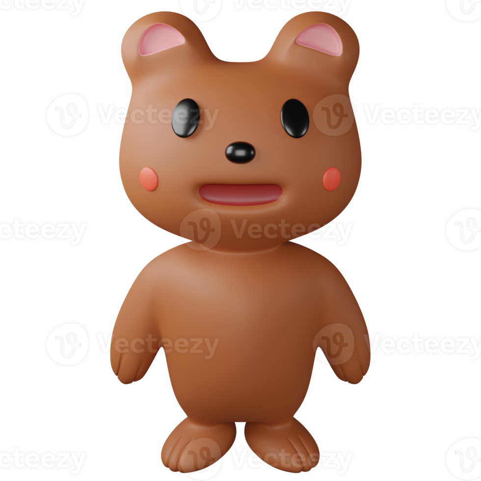 Bear front view clipart flat design icon isolated on transparent background, 3D render animal clipping path png