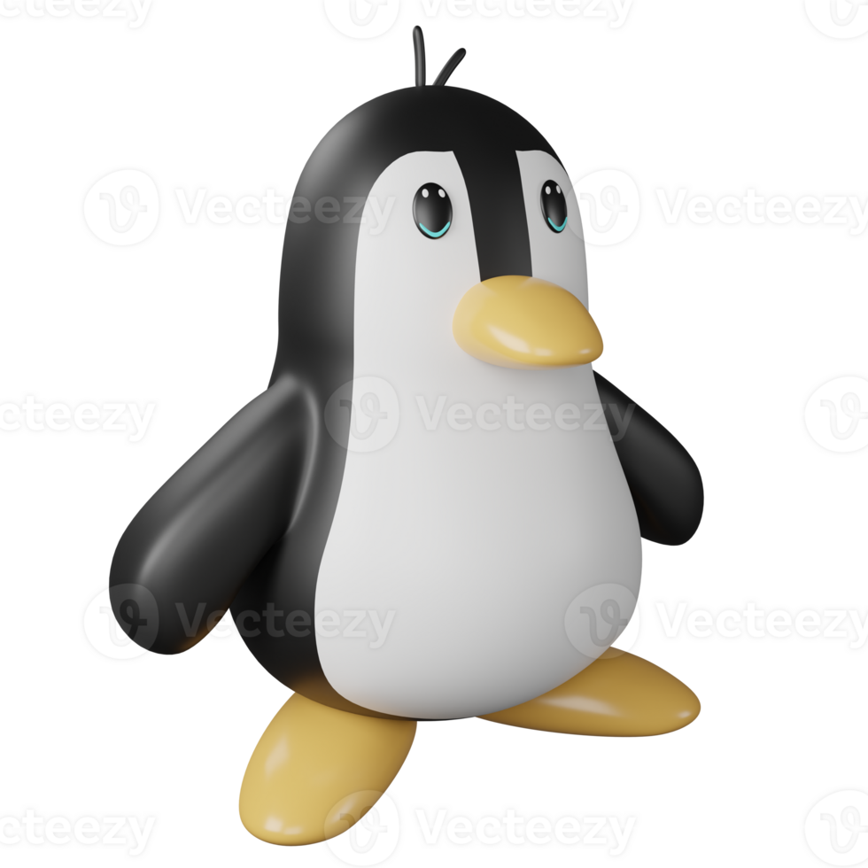 Penguin side view clipart flat design icon isolated on transparent background, 3D render animal clipping path png