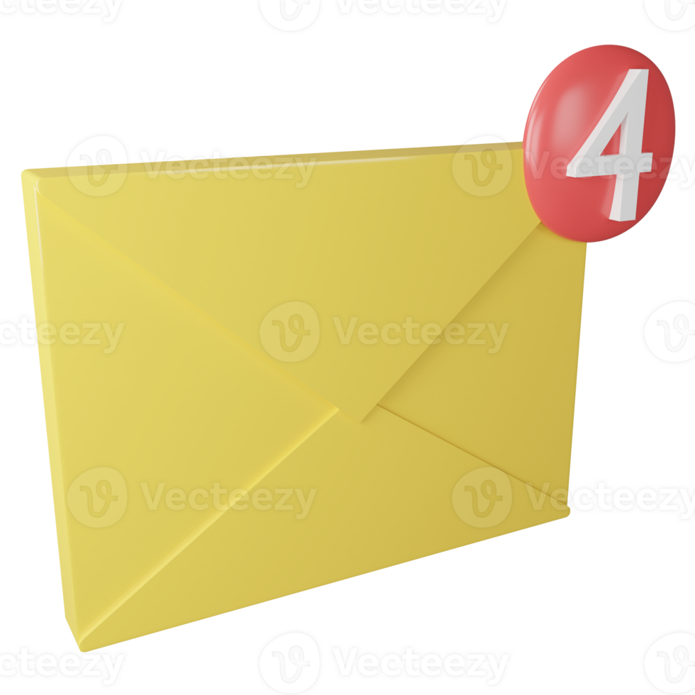 Mail notification clipart flat design icon isolated on transparent background, 3D render social media concept png