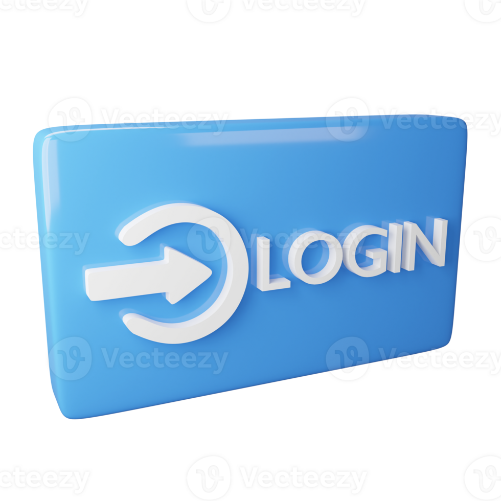 Login button clipart flat design icon isolated on transparent background, 3D render social media concept png