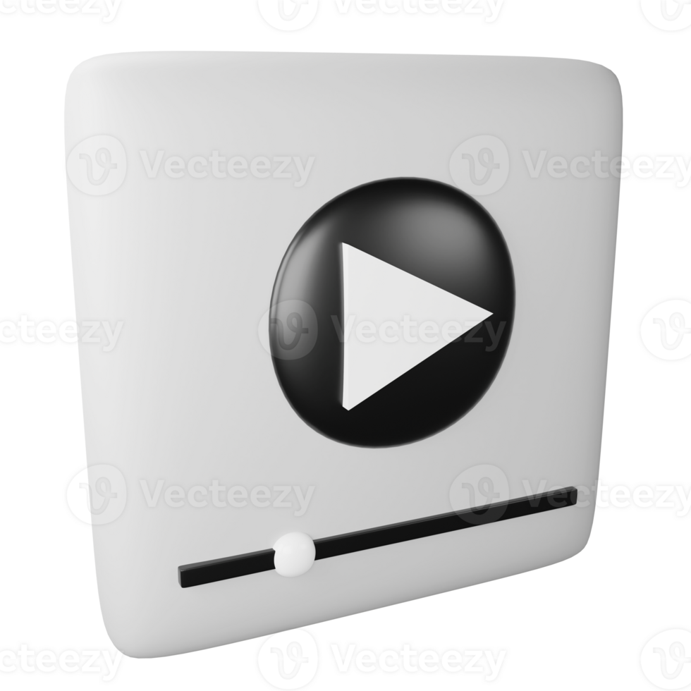 Play video button clipart flat design icon isolated on transparent background, 3D render social media concept png