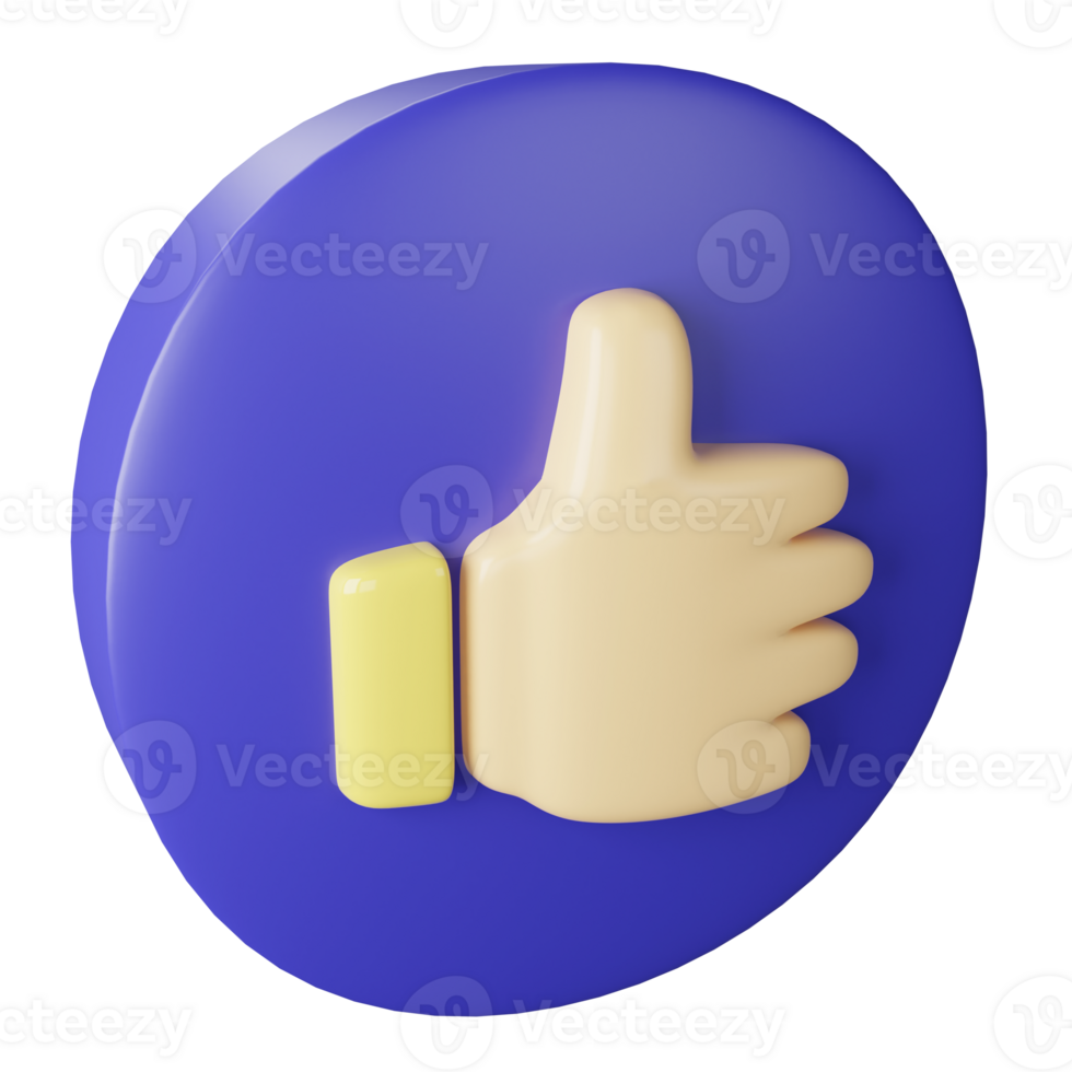 Like button clipart flat design icon isolated on transparent background, 3D render social media concept png
