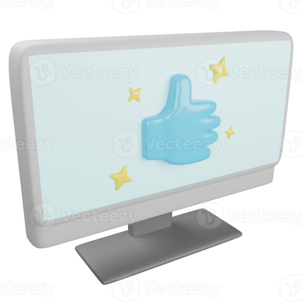 Push like on screen clipart flat design icon isolated on transparent background, 3D render social media concept png