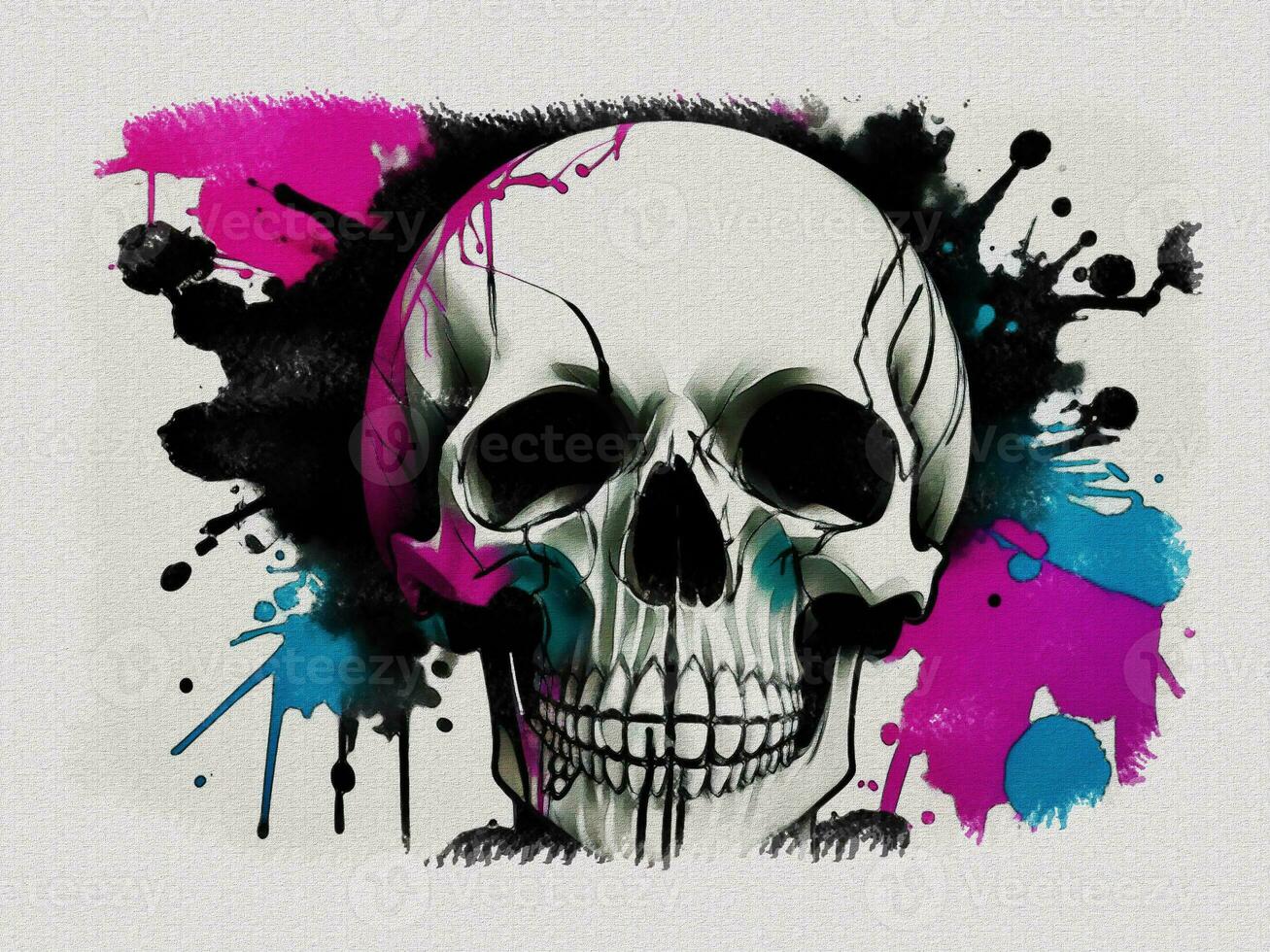 Watercolor colorful graffiti skull art illustration on white paper texture background photo