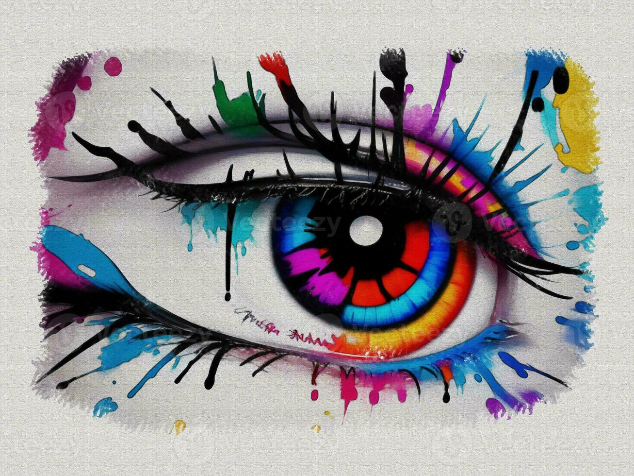 Watercolor colorful graffiti eye art illustration on white paper texture background photo
