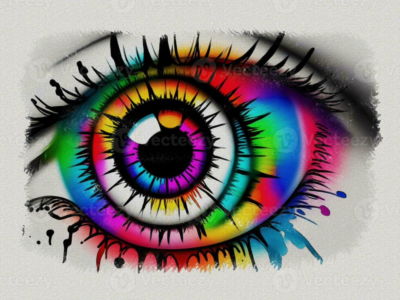 Watercolor colorful graffiti eye art illustration on white paper texture background photo
