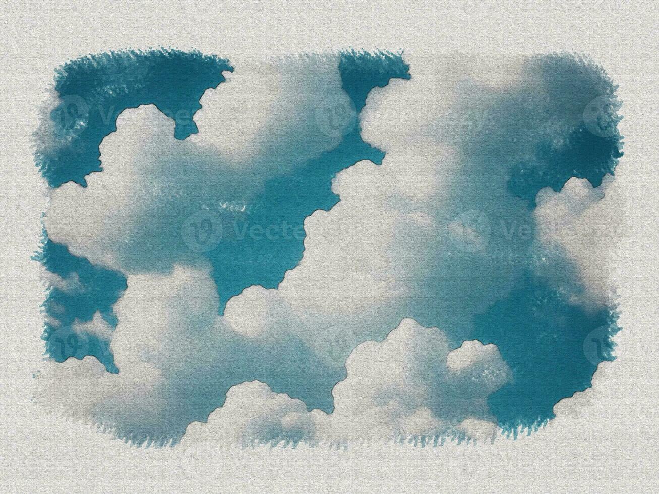 Watercolor white clouds in the sky art illustration on white paper texture background photo