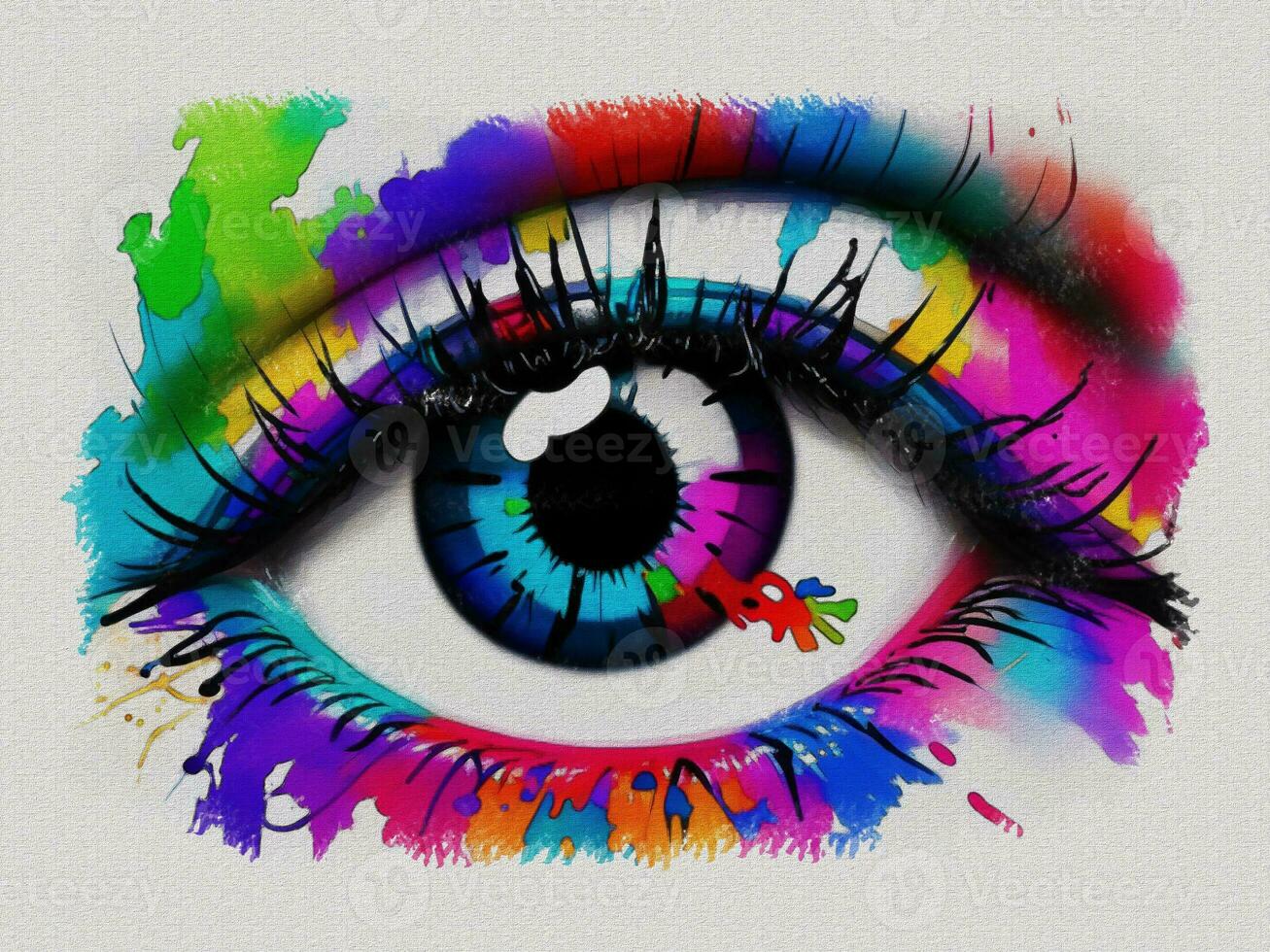 Watercolor colorful graffiti eye art illustration on white paper texture background photo