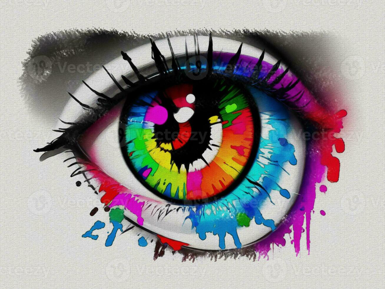 Watercolor colorful graffiti eye art illustration on white paper texture background photo