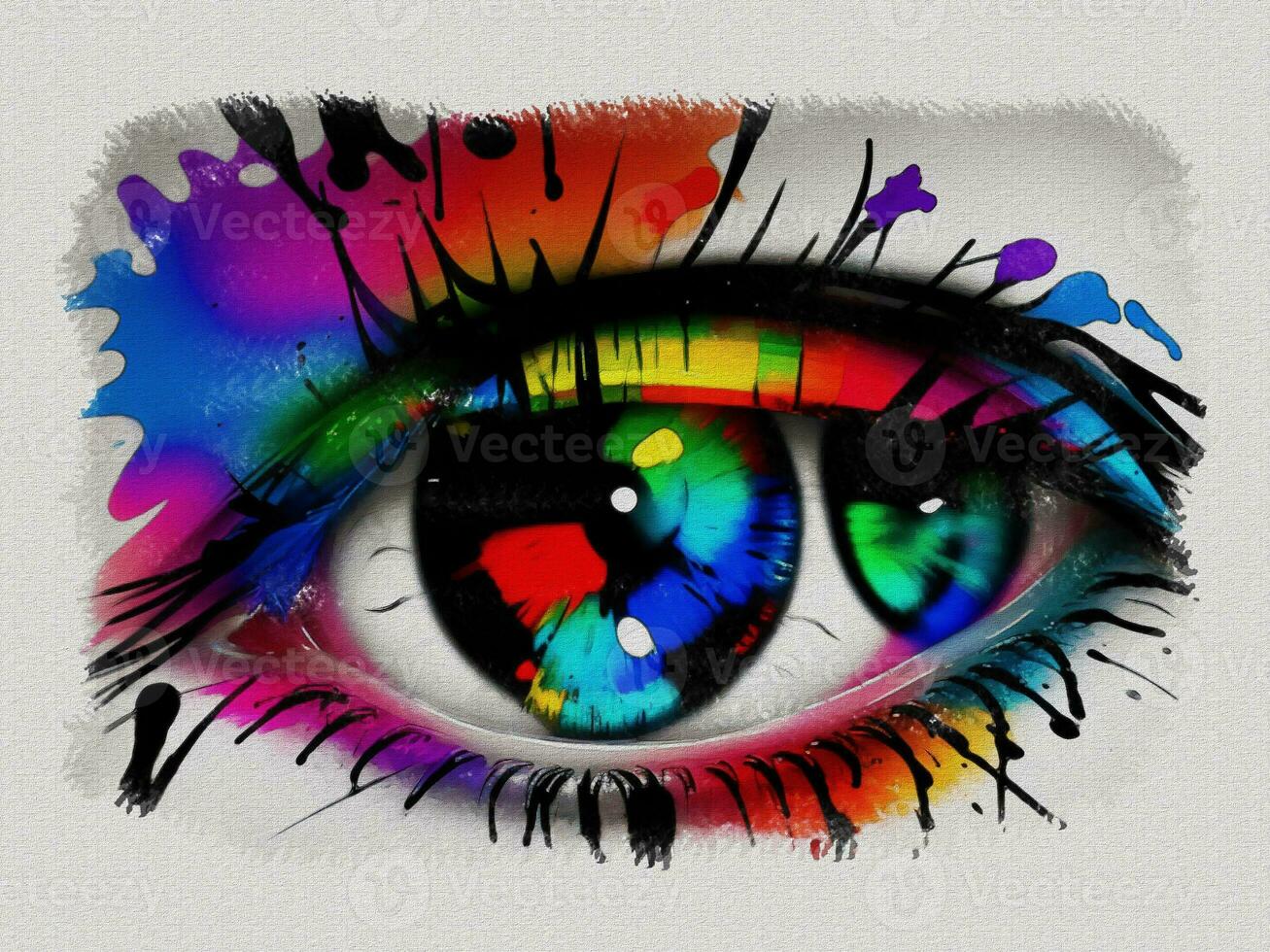 Watercolor colorful graffiti eye art illustration on white paper texture background photo