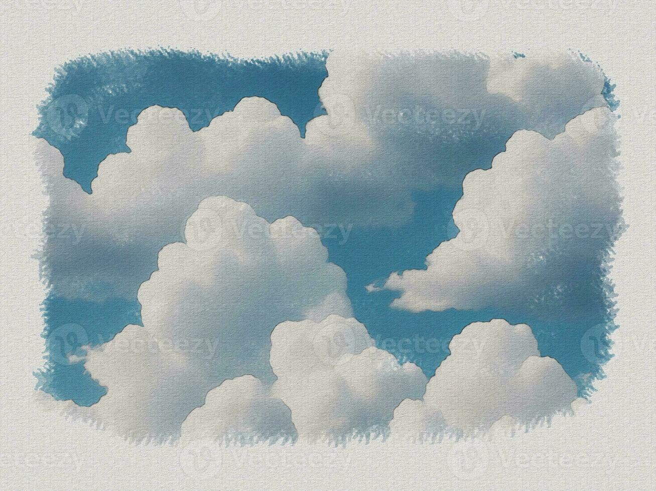 Watercolor white clouds in the sky art illustration on white paper texture background photo