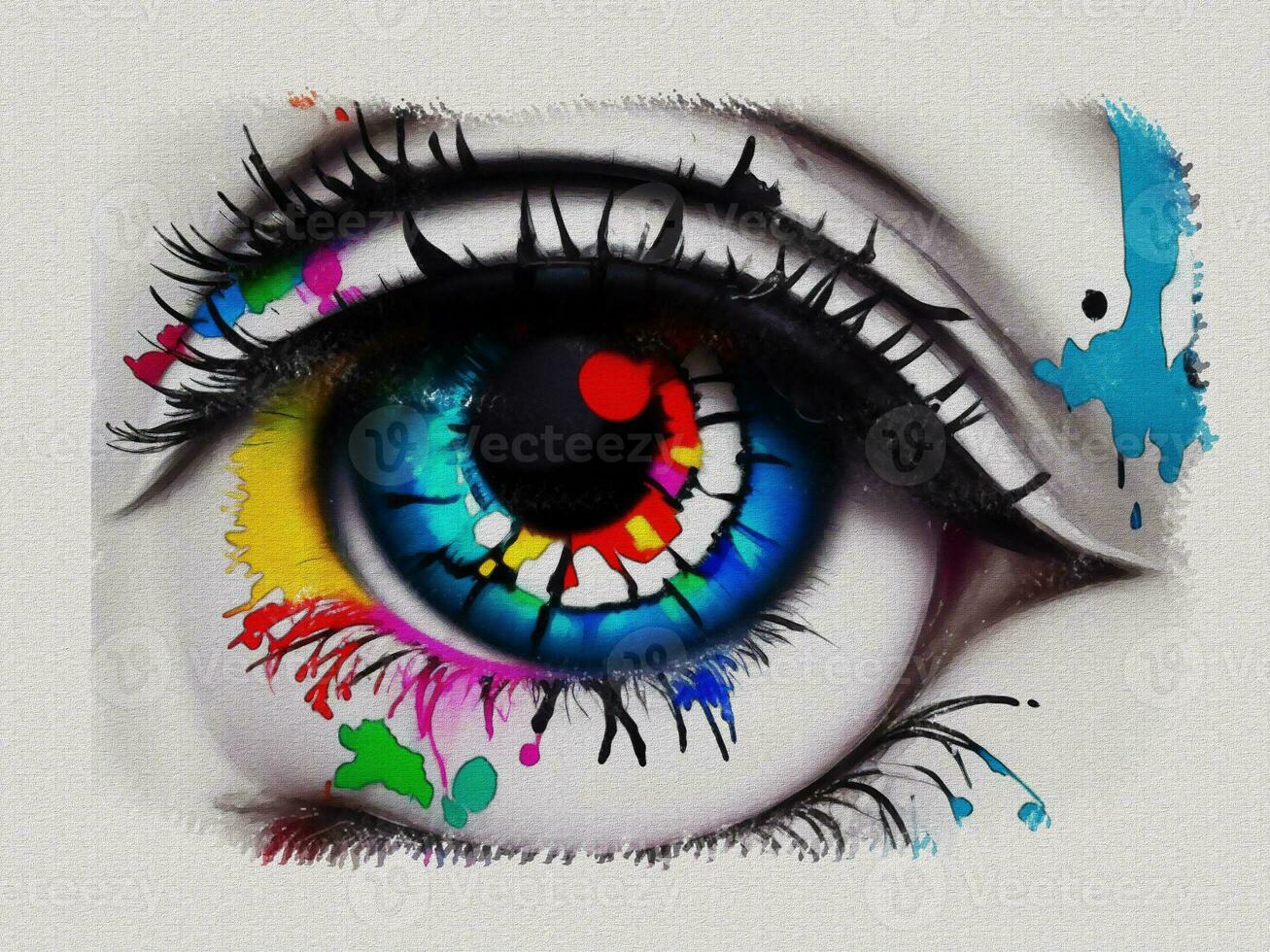 Watercolor colorful graffiti eye art illustration on white paper texture background photo