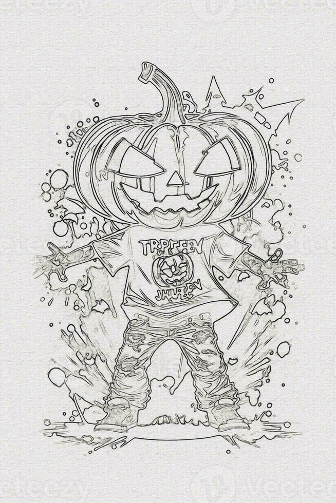 A hand-drawn sketch of a Halloween pumpkin outline illustration photo