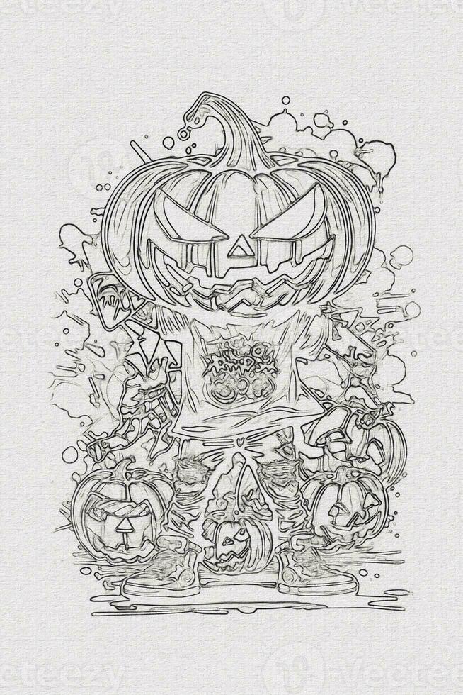 A hand-drawn sketch of a Halloween pumpkin outline illustration photo