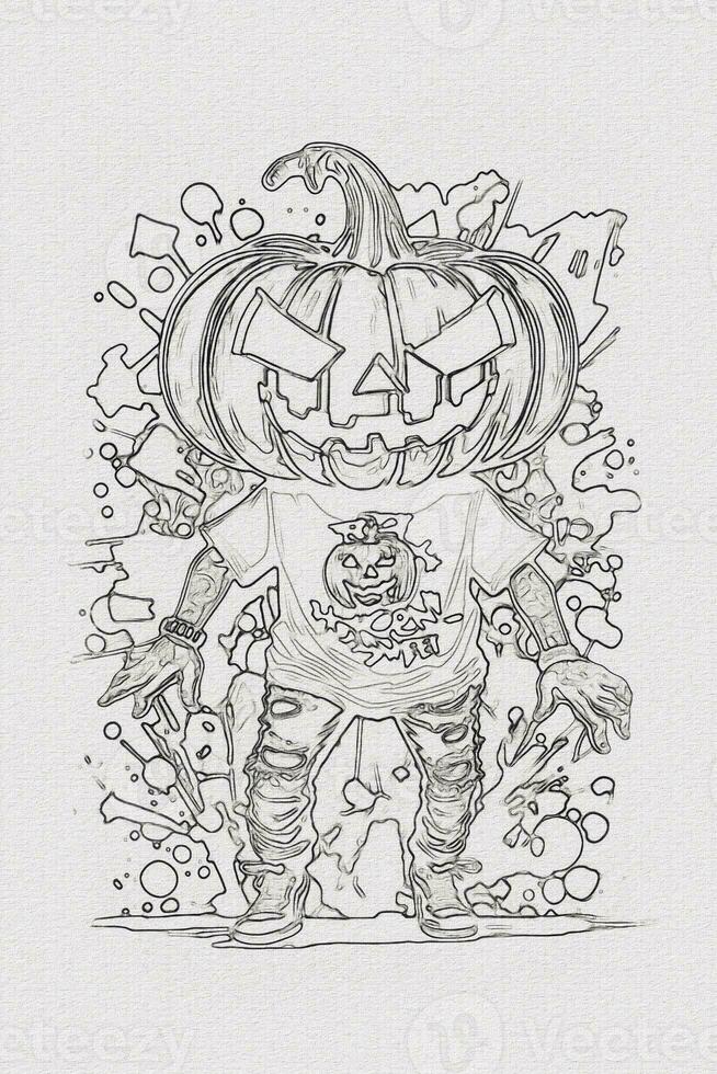 A hand-drawn sketch of a Halloween pumpkin outline illustration photo