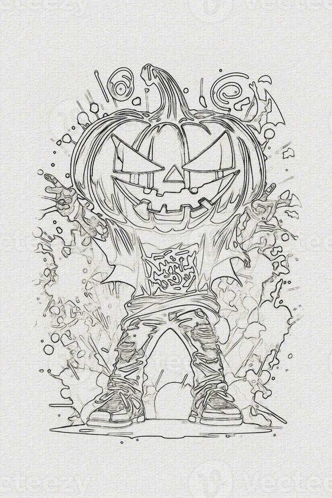 A hand-drawn sketch of a Halloween pumpkin outline illustration photo