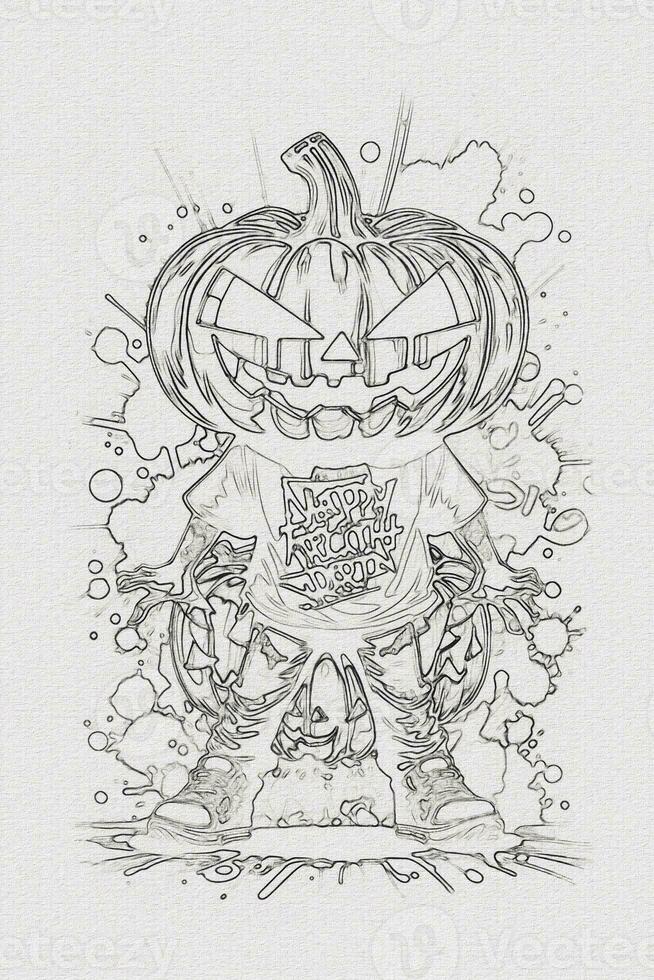 A hand-drawn sketch of a Halloween pumpkin outline illustration photo