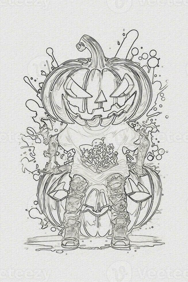 A hand-drawn sketch of a Halloween pumpkin outline illustration photo