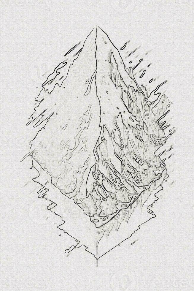 Hand-drawn outline sketch of mountain illustration with texture for t-shirt and book cover design photo