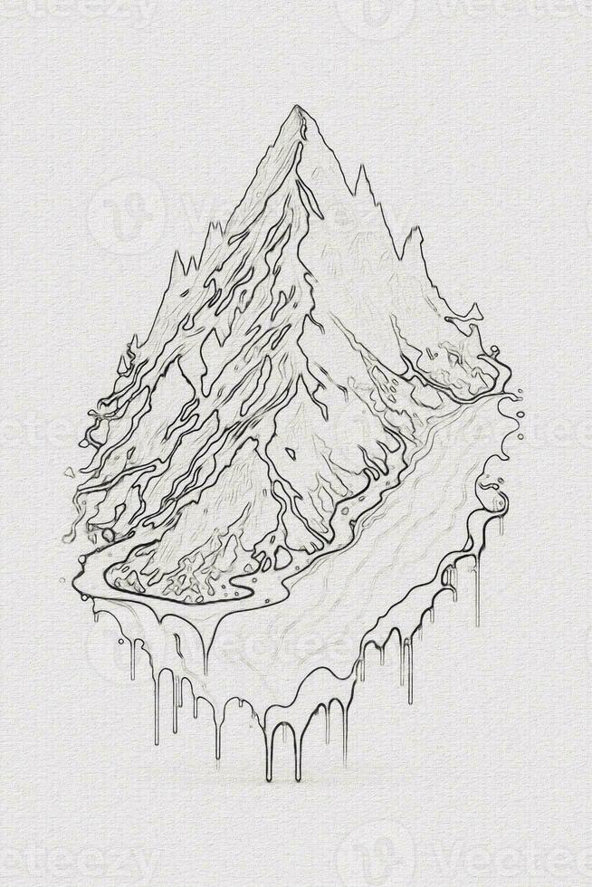 Hand-drawn outline sketch of mountain illustration with texture for t-shirt and book cover design photo